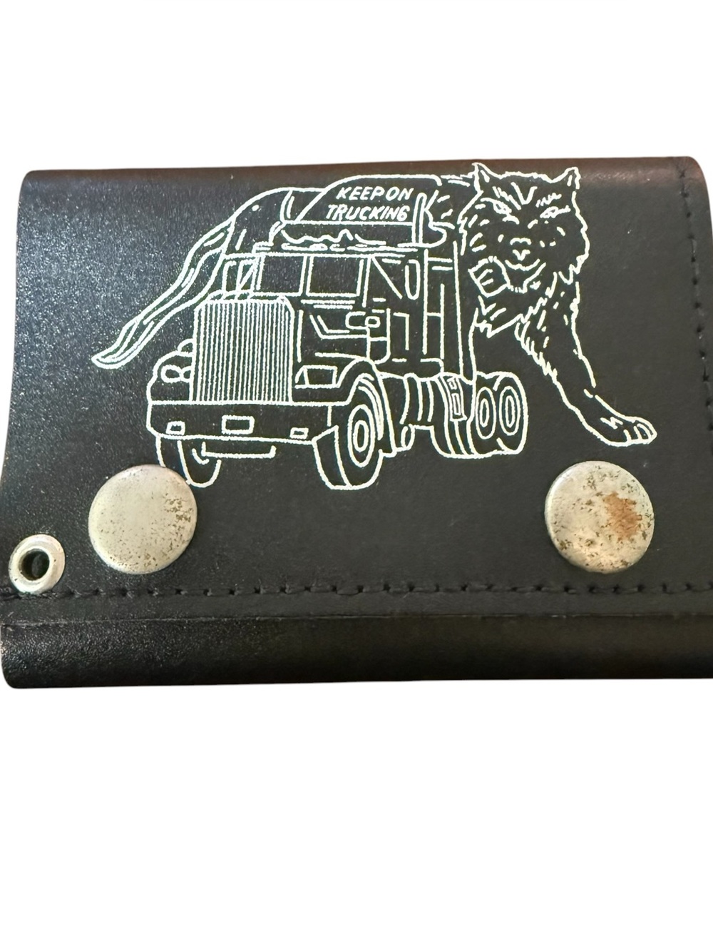 Vintage Trucking & Tiger Black & Silver Trifold Trucker Wallet With Snaps